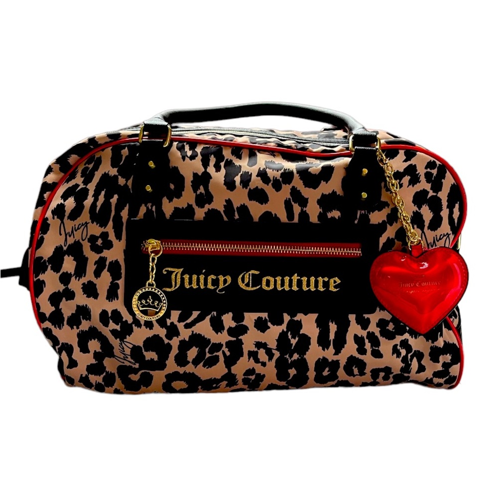 Juicy Couture Bag Clashing Hearts Brown Leopard Travel Bag
14"L x 6"W x 11"H